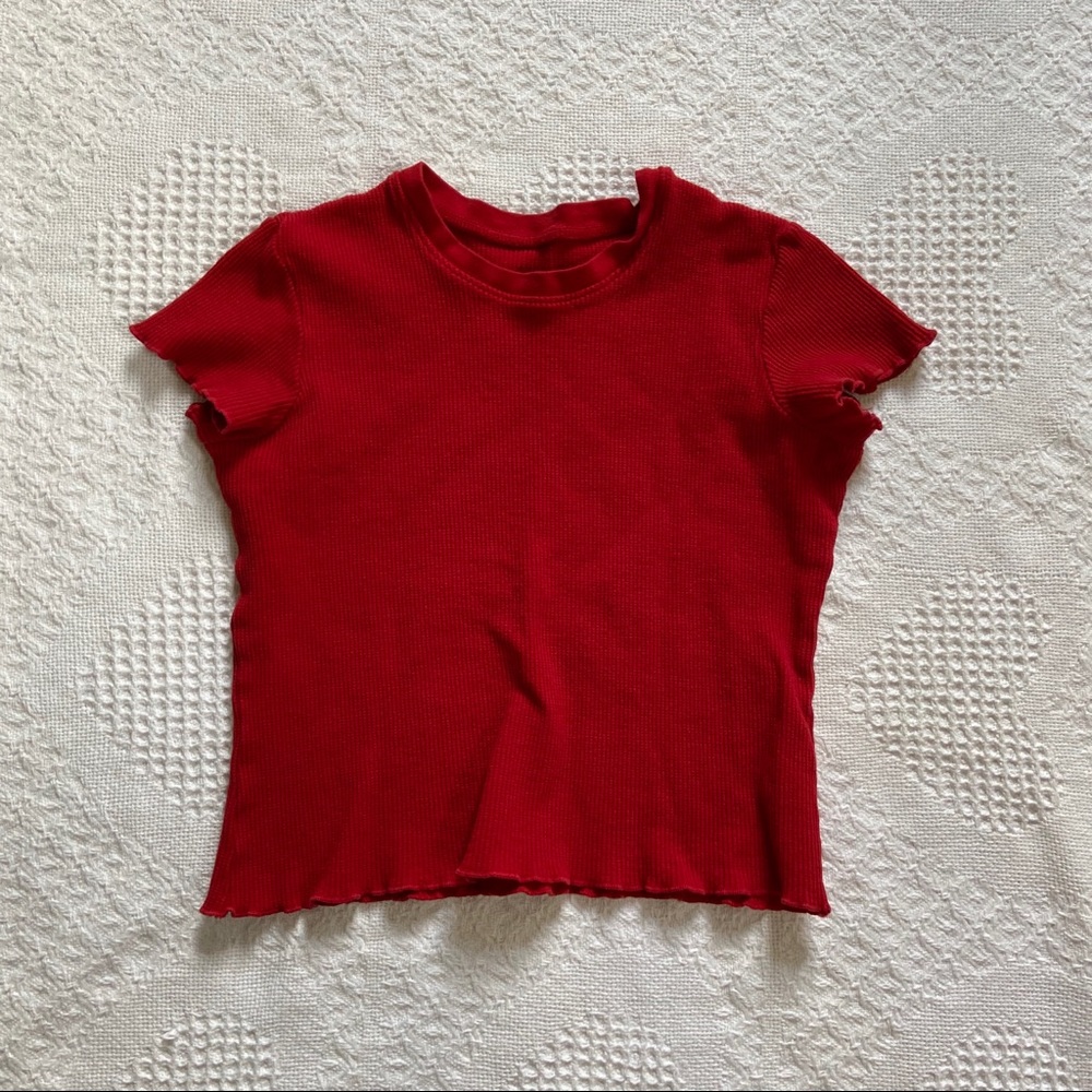 Brandy Cropped Waffle Knit Lettice Edge Baby Tee